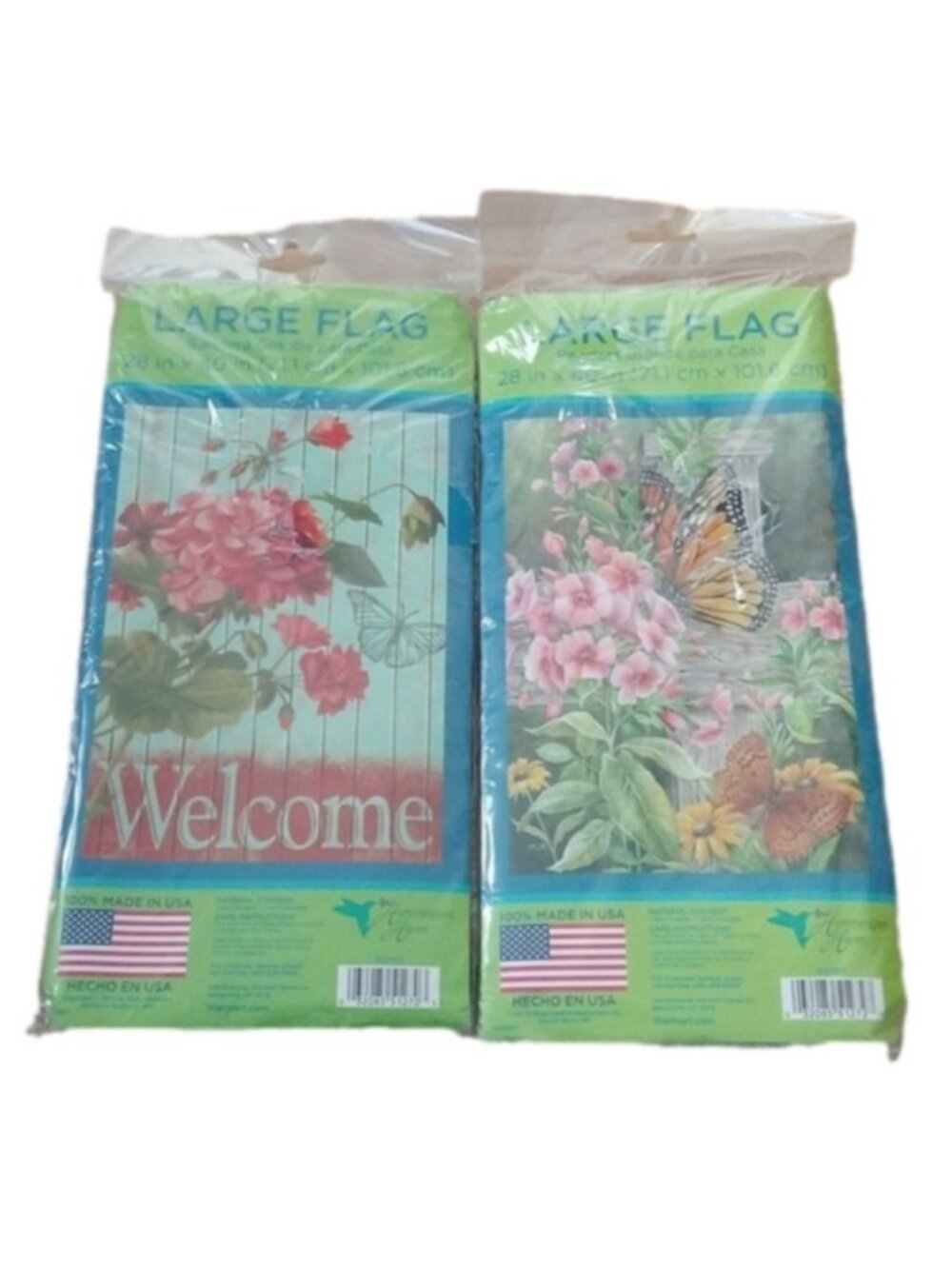 Welcome Garden Flags Large, Flowers + Butterflies, Set of 2